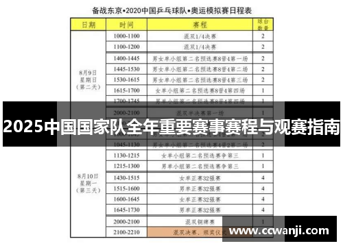 2025中国国家队全年重要赛事赛程与观赛指南